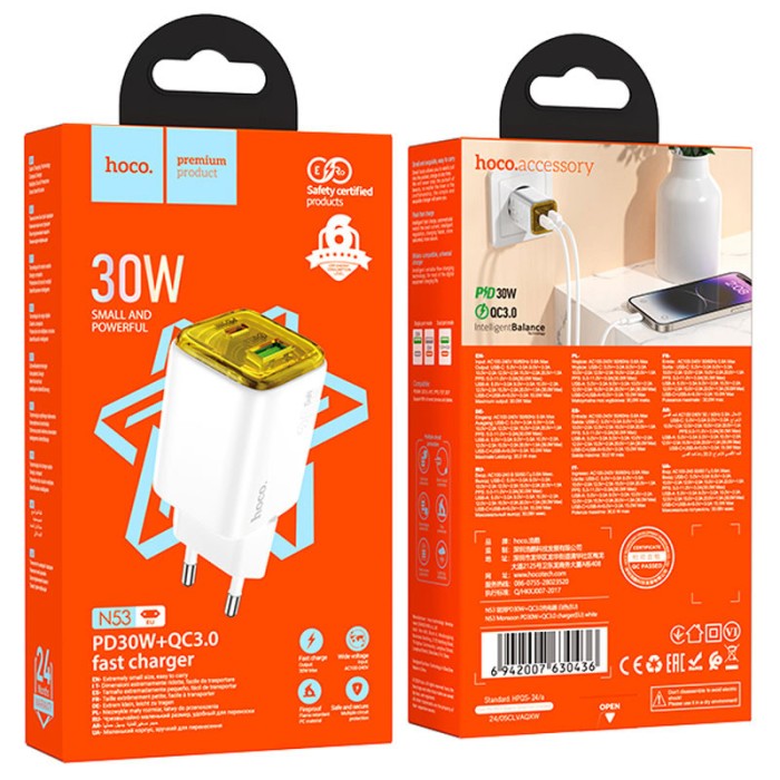 МЗП Hoco N53 Monsoon PD30W+QC3.0 (1USB-A/1C) White