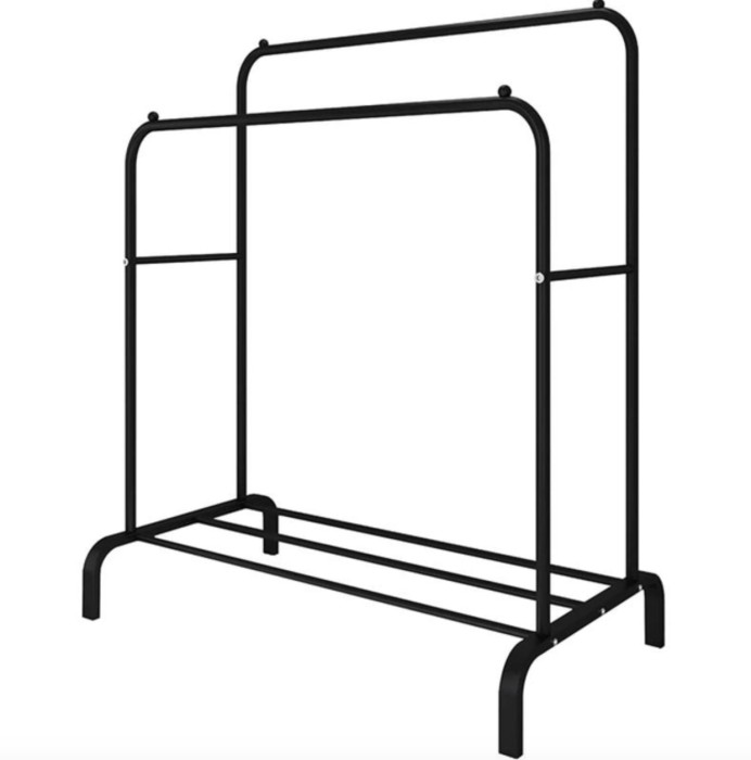 Двойная стойка вешалка для одежды и обуви Loft Rack напольная стальная с полкой Black