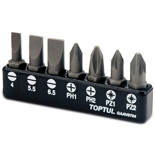 Набор бит TOPTUL 1/4" 7од. (SL: 4*0.5, 5.5*1, 6.5*1.2; PH1, PH2; PZ1, PZ2) GAAV0704