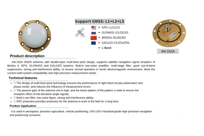 Антена GPS TOPGNSS AN-152A L1 L2 L5 RTK IP67