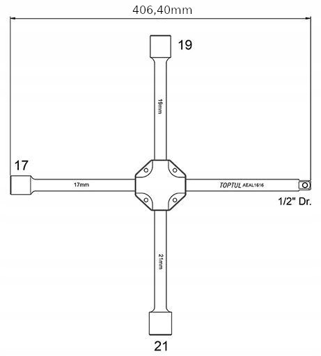 Ключ балонний хрестовий посилений TOPTUL 17,19,21,1/2" AEAL1616