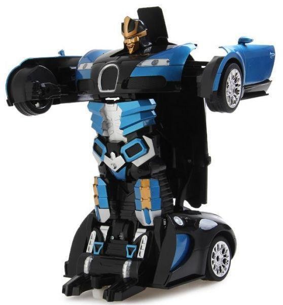 Машинка радиоуправляемая трансформер Robot Car Bugatti Size12 СИНЯЯ |Робот-трансформер на радиоуправлении 1:12
