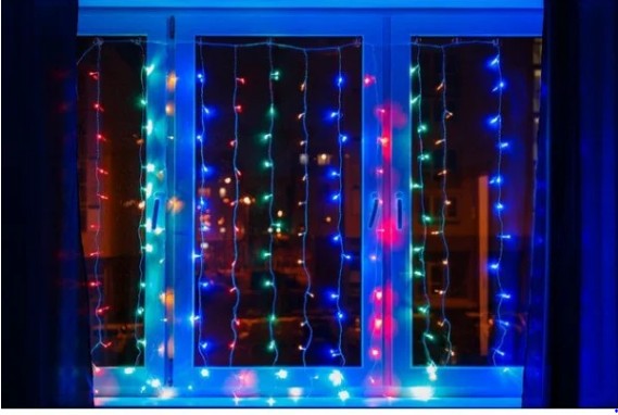 Гирлянда Водопад штора прозрачный провод 2х2м 320LED Мультиколор(сине-зелено-красный)