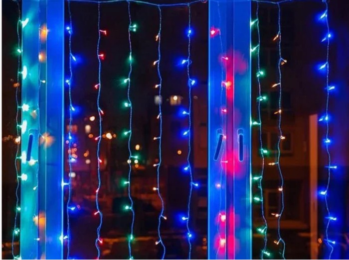 Гирлянда Водопад штора прозрачный провод 2х2м 320LED Мультиколор(сине-зелено-красный)