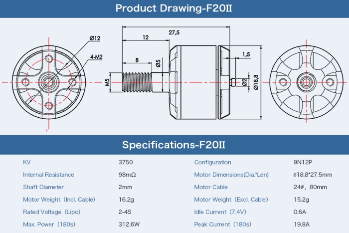 Мотор T-Motor F20 II 1408 3750KV 2-4S для мультикоптерів