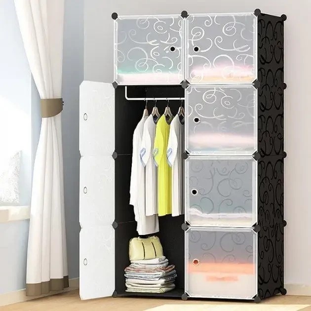 Пластиковый складной шкаф Storage Cube Cabinet 75х37х145 см Черный Сборный органайзер для одежды