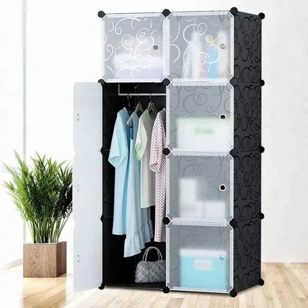Пластиковый складной шкаф Storage Cube Cabinet 75х37х145 см Черный Сборный органайзер для одежды