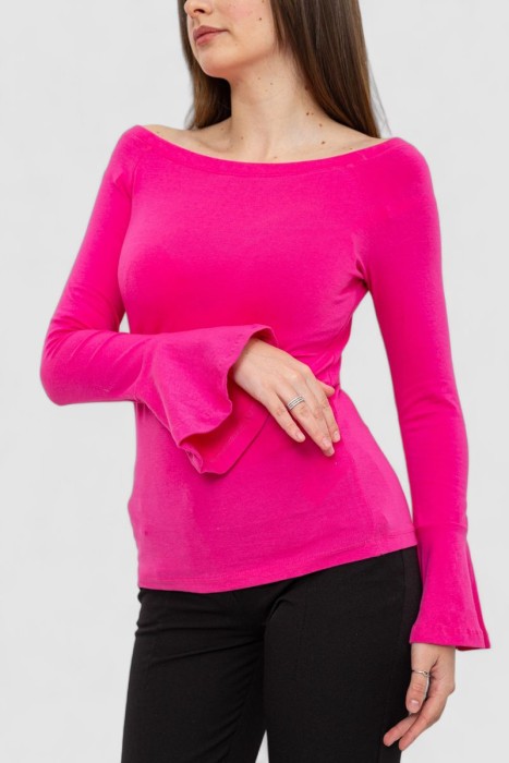 Кофта жіноча однотонна 244R200-1, колір рожевий, 244R201-1