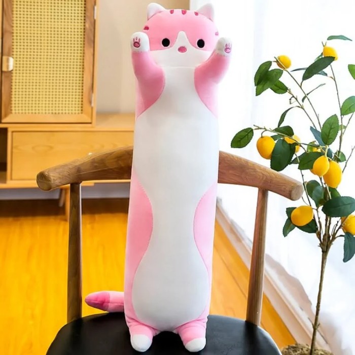 Мягкая детская игрушка Кот Батон 70 см, Розовый / Плюшевая игрушка подушка длинный котенок