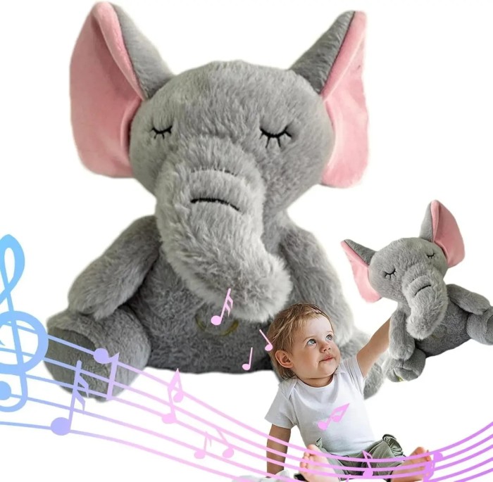 Интерактивная мягкая игрушка-ночник дышащий Слоник Elephant Серый Успокаивающая плюшевая игрушка Слоник