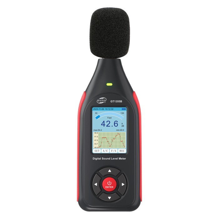 Вимірювач рівня шуму (шумомер) цв дисплей, фільтр А/С, USB BENETECH GT1355B