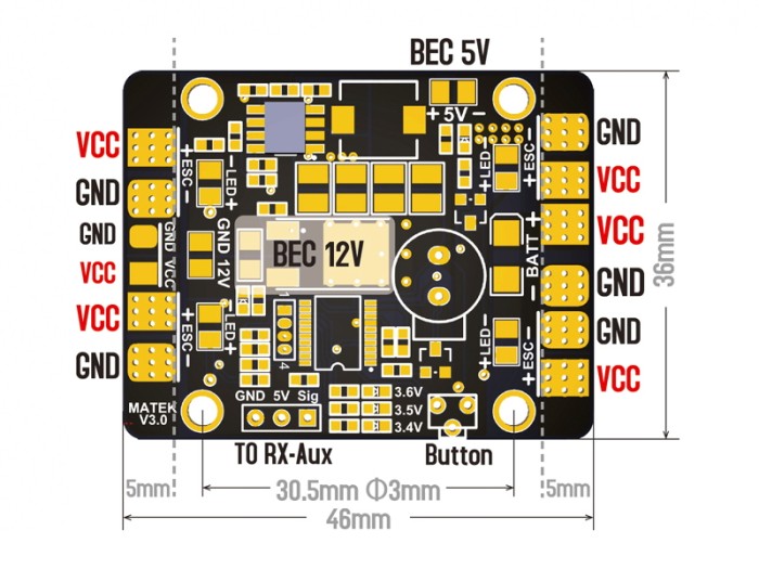 Розподільча плата MATEK V3 з BEC 5V та 12V