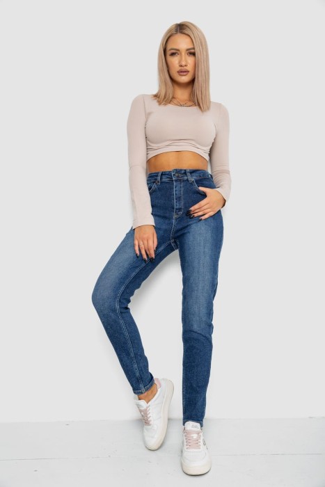 Джинси жіночі Mom-fit стрейч, колір синій, 244R1143