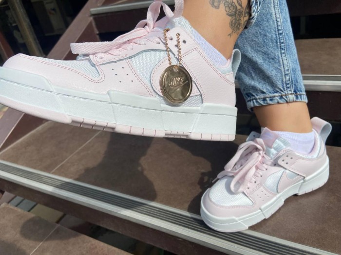 Женские кроссовки  NIKE DUNK , натуральная кожа , белые с розовыми вставками