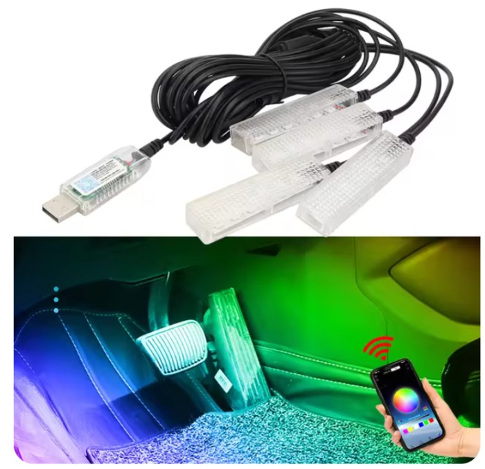 Автомобильная RGB подсветка салона с поддержкой приложения 4 шт USB