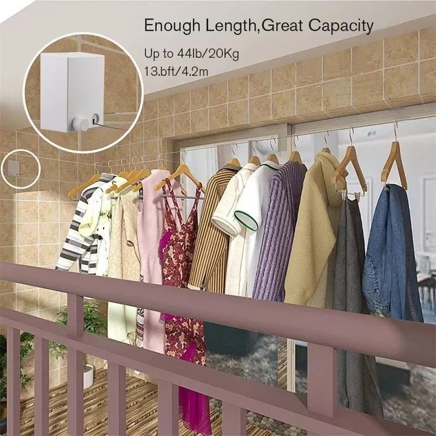 Сушилка для вещей Japanese clothesline, Белая автоматическая бельевая веревка - настенная сушилка 4.2 м