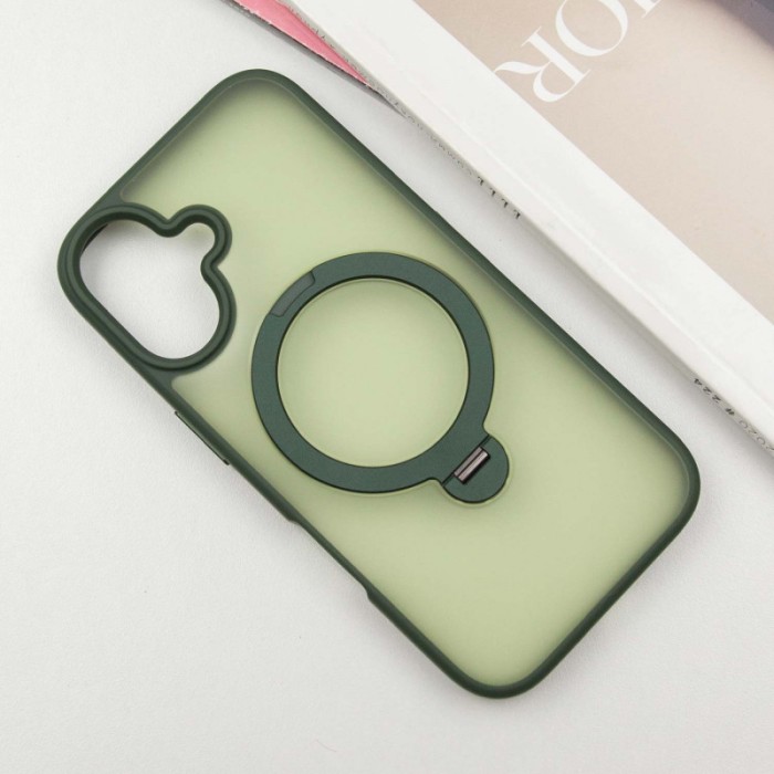 TPU+PC чохол Metal Buttons with MagSafe Colorful HQ Ring для Apple iPhone 16 (6.1") Green
