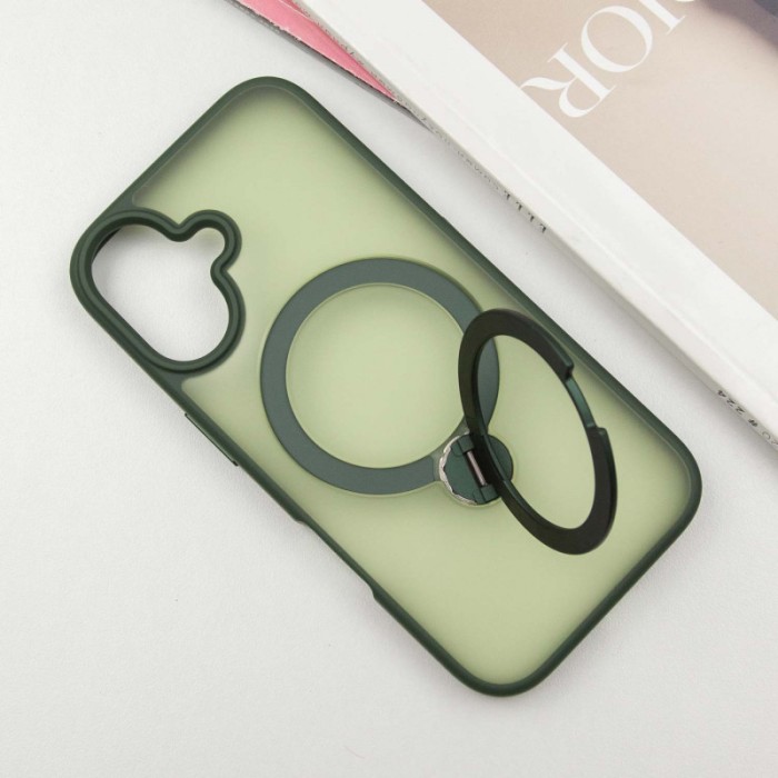 TPU+PC чохол Metal Buttons with MagSafe Colorful HQ Ring для Apple iPhone 16 (6.1") Green