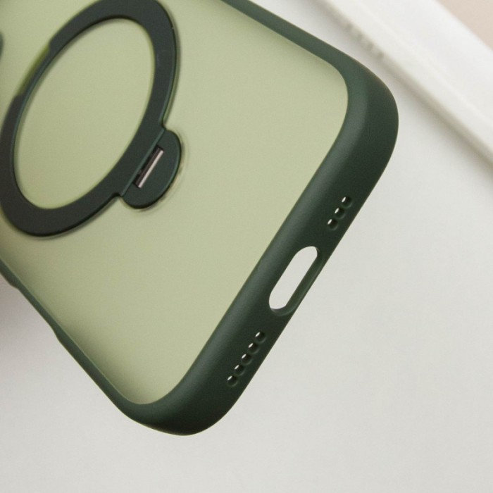 TPU+PC чохол Metal Buttons with MagSafe Colorful HQ Ring для Apple iPhone 16 (6.1") Green