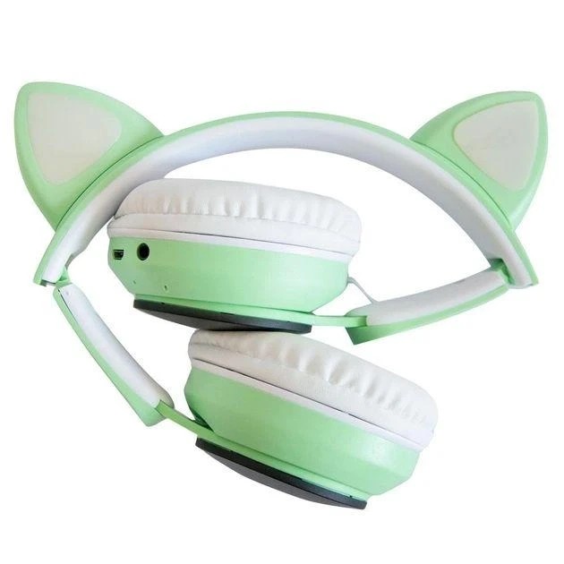 Беспроводные наушники "Кошачьи ушки" CatEar ST77M с подсветкой RGB Bluetooth MP3 плеер Green
