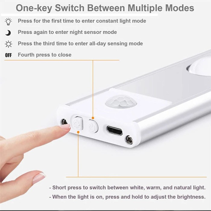 Сенсорний світильник LED з датчиком руху MZ-L1602 (40*10*200mm) White