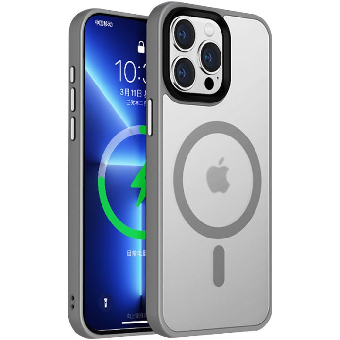 TPU+PC чохол Metal Buttons with MagSafe Colorful для Apple iPhone 15 Pro Max (6.7") Сірий / Grey
