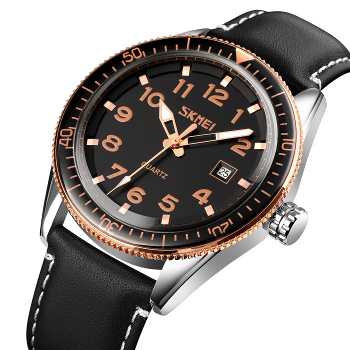 Skmei 9232LRGBK Rose-Gold Black Leather SALE