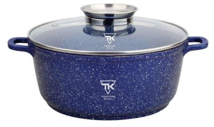 Кастрюля казан с мраморным антипригарным покрытием 24см 4,2л Top Kitchen TK00052  Синий