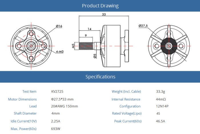 Мотор T-Motor BLACK BIRD 2207 2725KV 4S для мультикоптерів