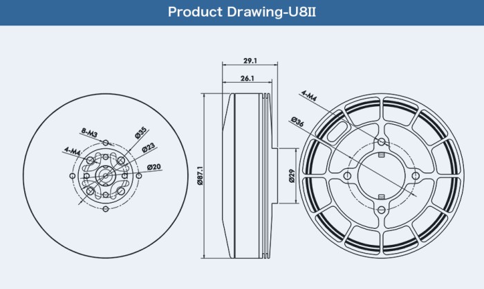 Мотор T-Motor U8 II KV190 6S 1048.8W для мультикоптерів