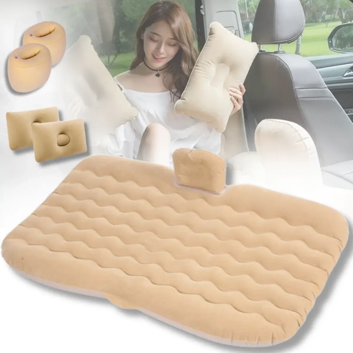 Автомобильный надувной матрас 132x80x15 см Car Travel Bed бежевого цвета для заднего сиденья