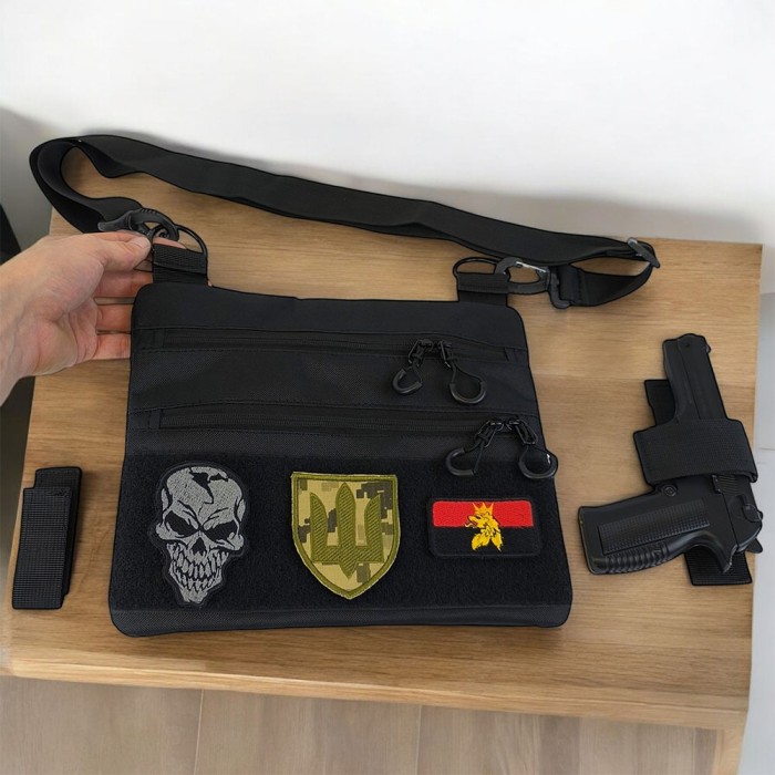 Чорна сумка тактична нагрудна, Сумка через плече військова, Чоловіча сумка-слінг тактична