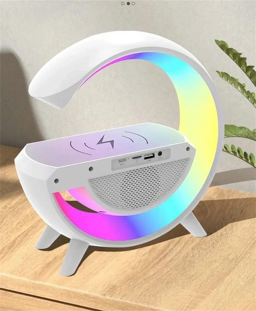 Настольная смарт лампа, ночник BT-3401 RGB Rainbow Light-Wireless Happy Light с Bluetooth колонкой + беспровод