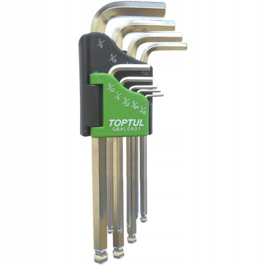 Набір дюймових Г-под.шестигранників з кулею TOPTUL 1/16"-3/8" 9од. GBAL0901