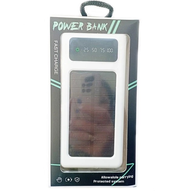 УМБ Power Bank Solar 50000mAh повербанк 4 в 1 с солнечной панелью, экраном, фонариком White