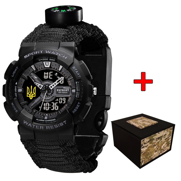 Patriot 005 Тризуб золото Black Паракордовий ремінець Black + Коробка