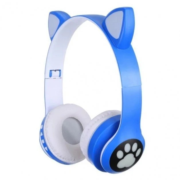 Беспроводные детские Bluetooth наушники с кошачьими ушками и цветной подсветкой Cat VZV-23M Голубой