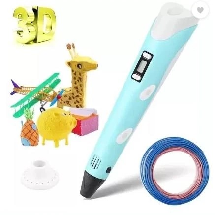 Крутая 3D-Ручка С Lcd Экраном 3Dpen Полный Набор Пластик И Трафареты Голубой