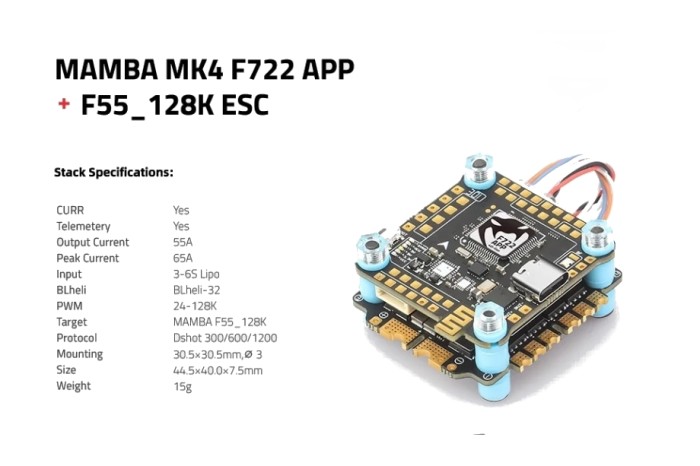 Комбо стек Diatone MAMBA MK4 F722APP ICM42688 F55_128K 6S