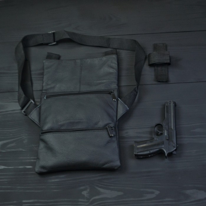 Набір 2В1. Шкіряна сумка з кобурою + ліхтарик професійний POLICE BL-X71-P50