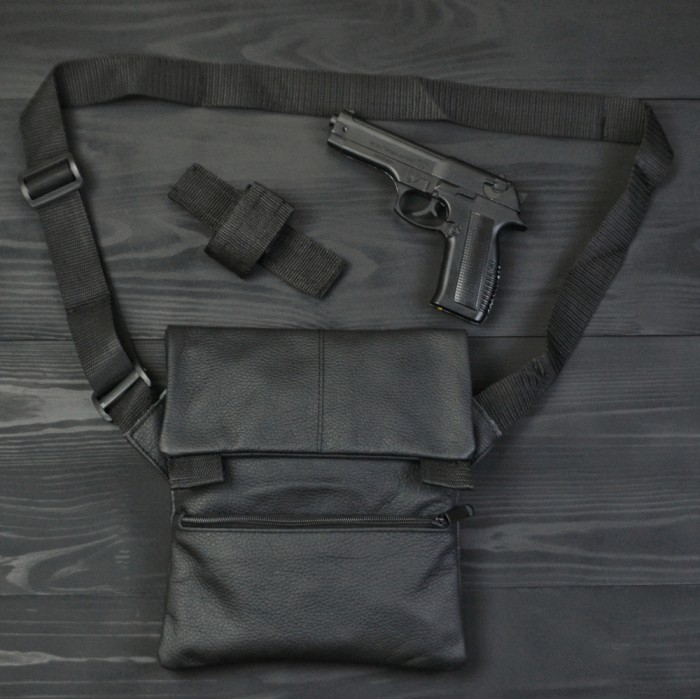 Набір 2В1. Шкіряна сумка з кобурою + ліхтарик професійний POLICE BL-X71-P50