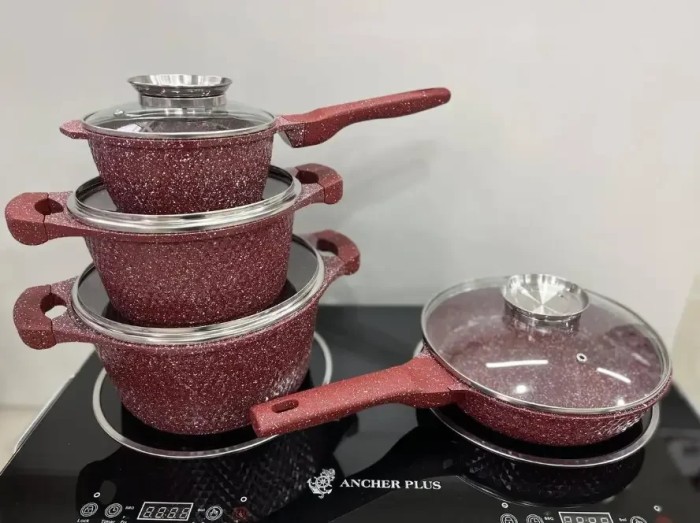 Набор кастрюль и сковорода с гранитным антипригарным покрытием Higher Kitchen HK-315 7 предметов КРАСНЫЙ