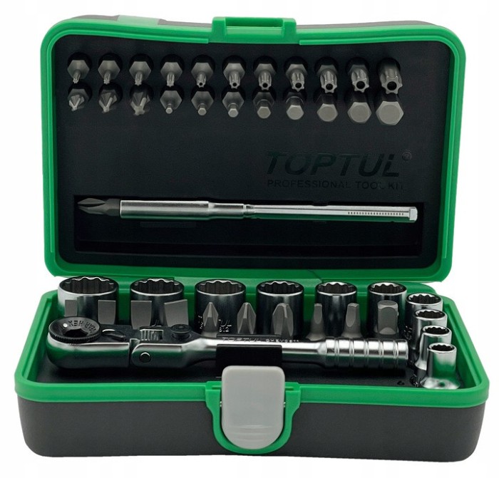 Набір біт і головок з тріскачкою TOPTUL 1/4" 41од. (12-гр.) TOPTUL GADW4502