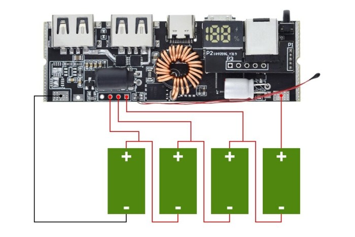Плата для повербанка 5 USB портів 100W 5A зі швидкою зарядкою QC3.0 (на 4 елементи 18650)