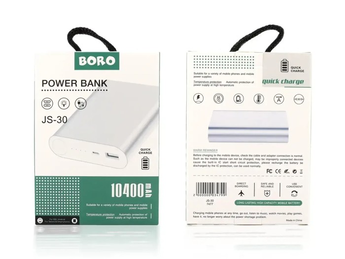 Универсальная мобильная зарядка Power Bank JS-30 Boro 10400 mAh серебристый