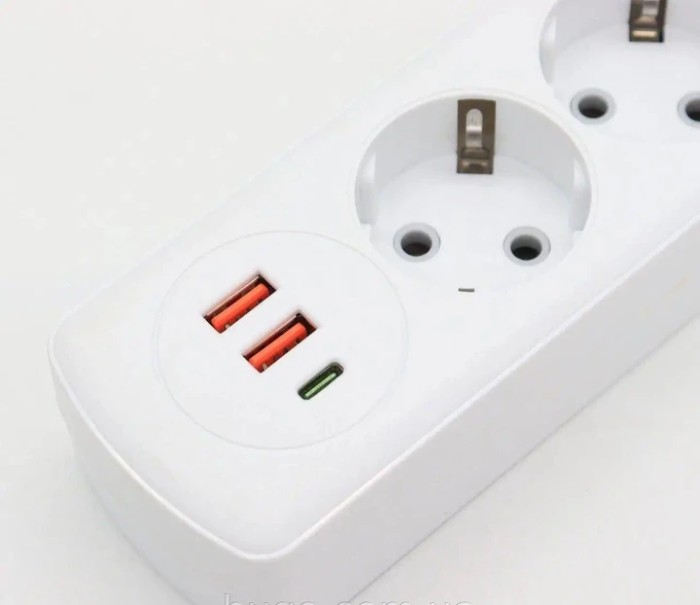 Удлинитель на 4 розетки +2USB,Type-c, 2м, Q603 Белый / Сетевой удлинитель / Переноска розетка / Сетевой фильтр