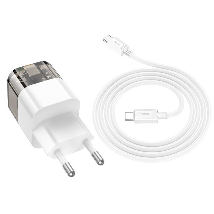 МЗП Hoco C131A Platium PD30W+QC3.0 (1USB-A/1C) + кабель Type-C to Type-C Transparent black