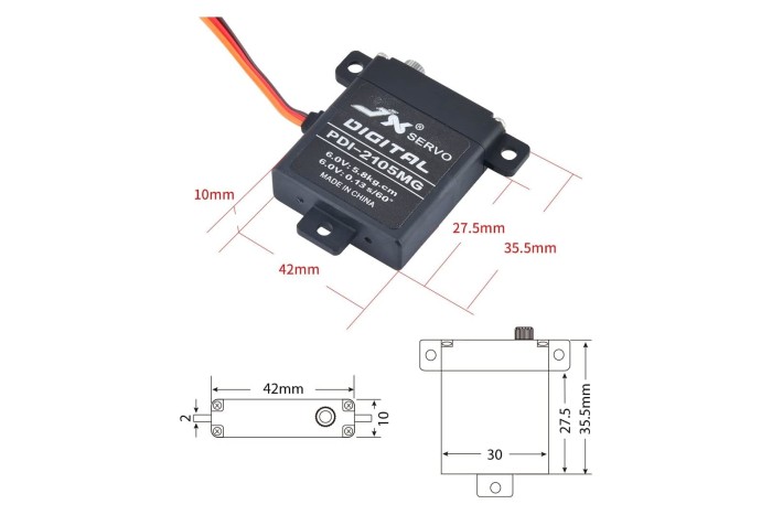 Сервопривід міні 21г JX-Servo PDI-2105MG 5.8кг/0.13с/6.0В