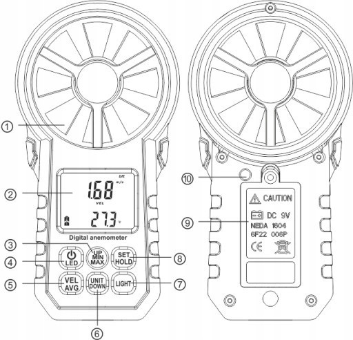 Анемометр крильчастий 0,3-30 м/с, -10-45 °C WINTACT WT87A