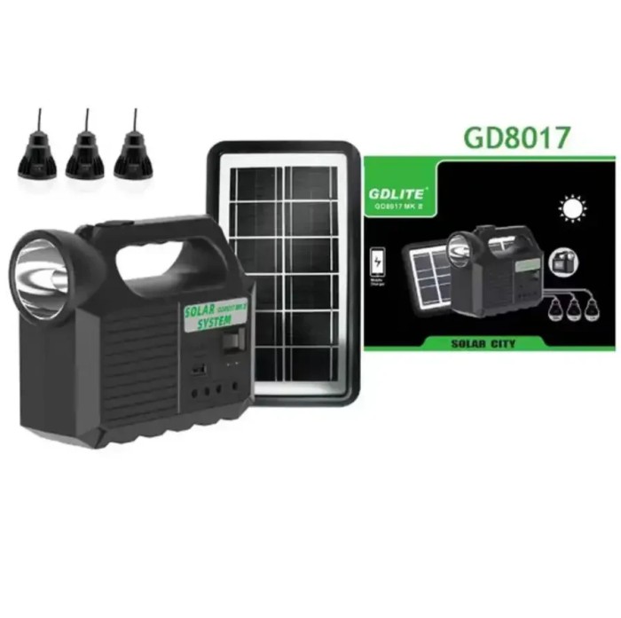 Портативная солнечная станция 5000мАч GDLITE GD8017 MK II + 3 лампочки / Аккумуляторный аварийный фонарь